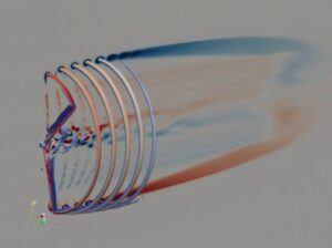 Exawind wind turbine blade simulation graphic.