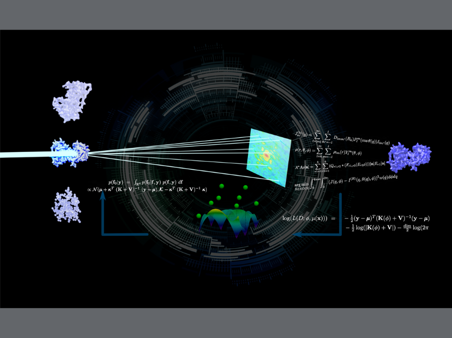 CAMERA logo graphic depicting a collage of scientific illustrations and mathematic equations on a black background