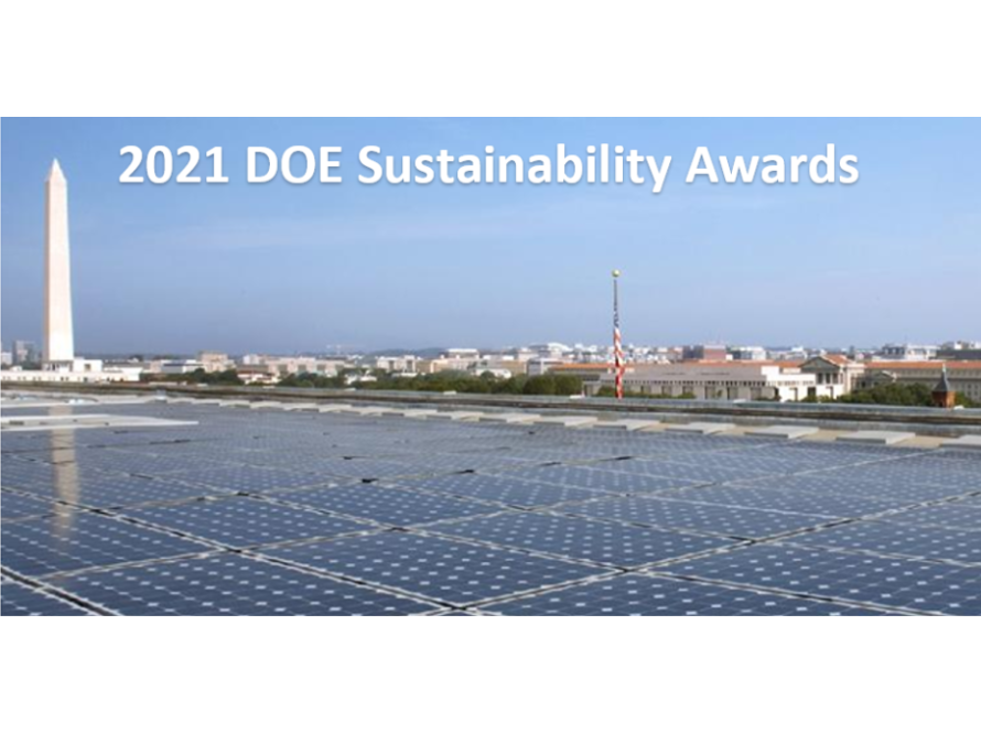 DOE 2021 Sustainability Awards photo with text